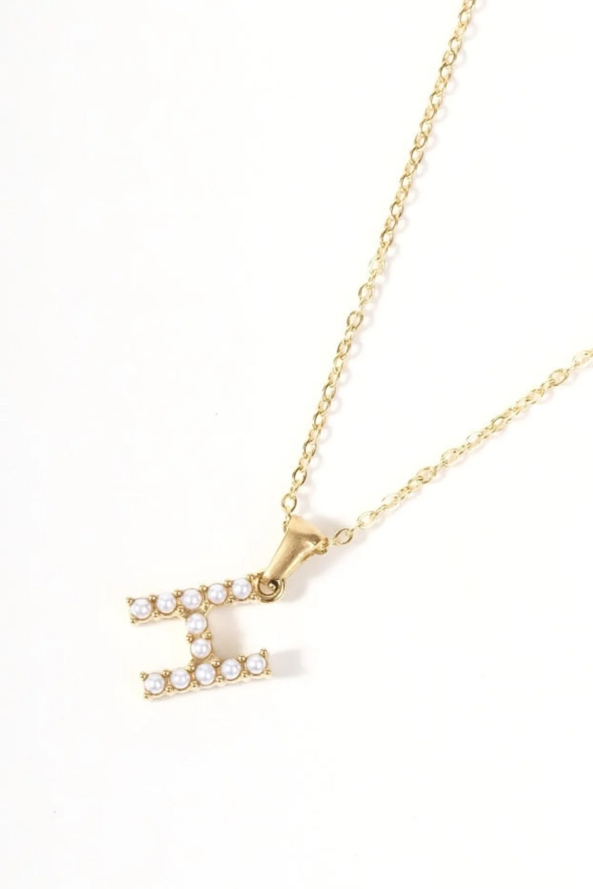 Gold Plated Faux Pearl H Initial Necklace