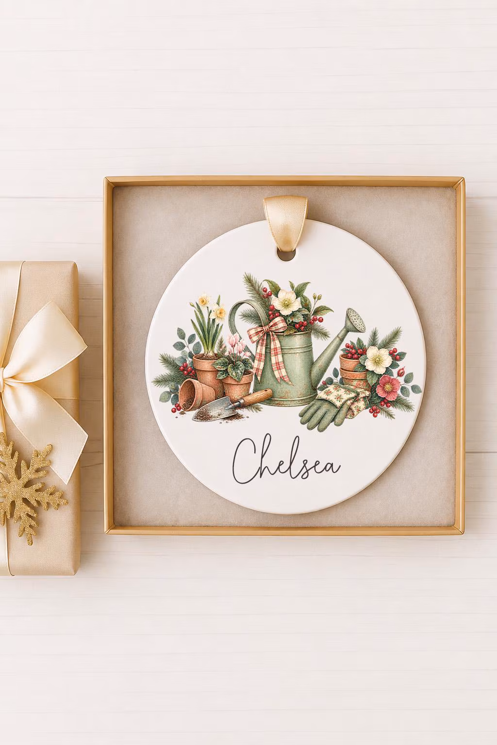 Personalized Gardener Ornament, Plant Lover Christmas Gift, Watering Can Floral Keepsake