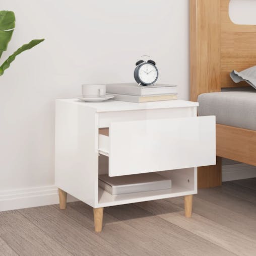 NNEVL Bedside Table High Gloss White 50x46x50 cm Engineered Wood