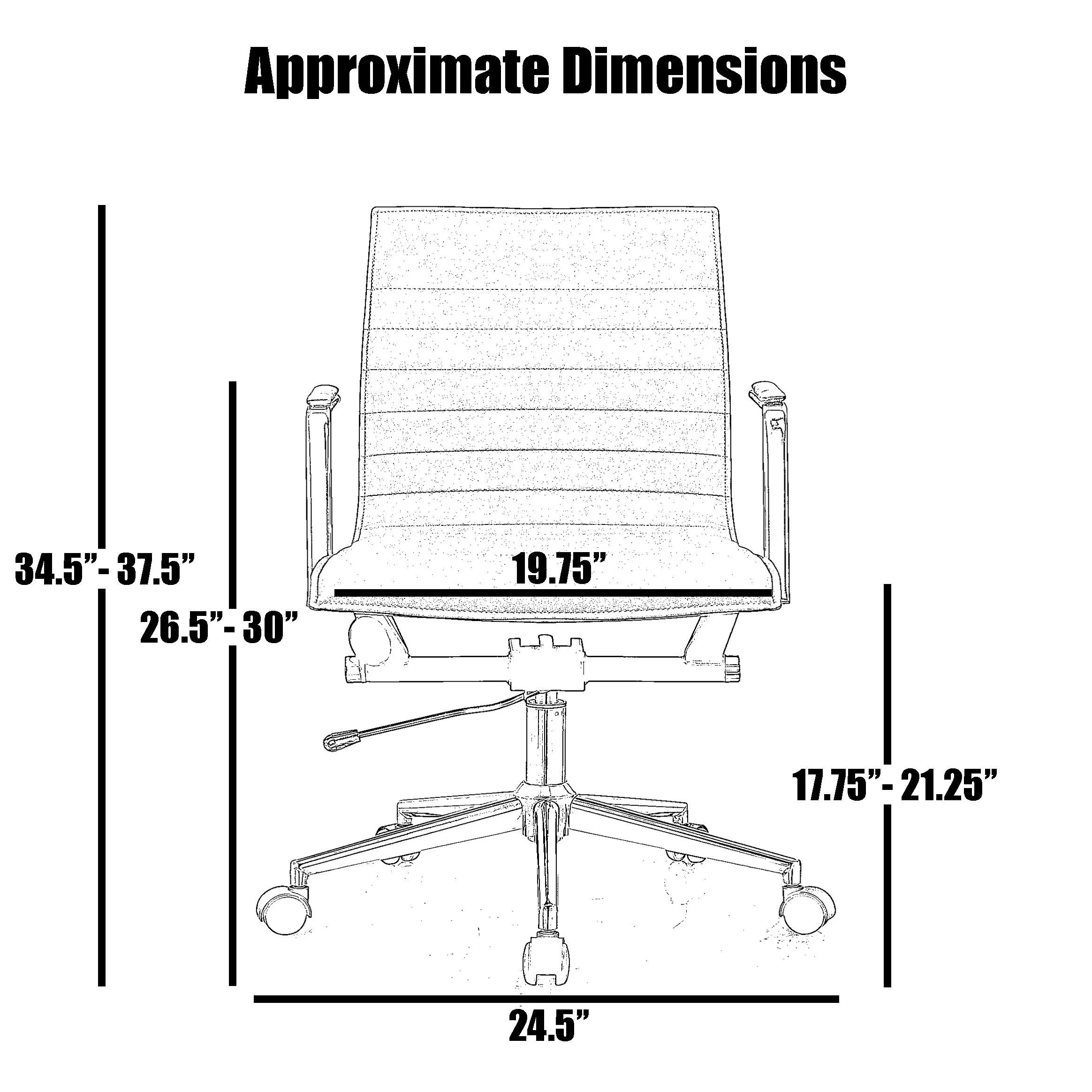 Modern Office Desk Chair | Upholstered PU Leather Ribbed Mid Back with Metal Frame | Adjustable Height, Tilt Lock
