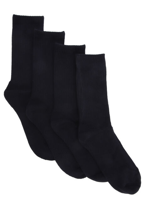 Womens 4pk Black Ribbed Sports Socks