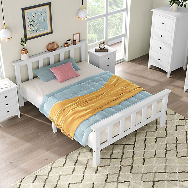 Lit Simple 90x200cm Bois Tête De Lit Pin Blanc Blackcolors