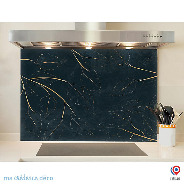 Crédence cuisine fond de hotte feuilles dorées - Alu composite - L 70 cm x H 60 cm - MaCrédenceDéco