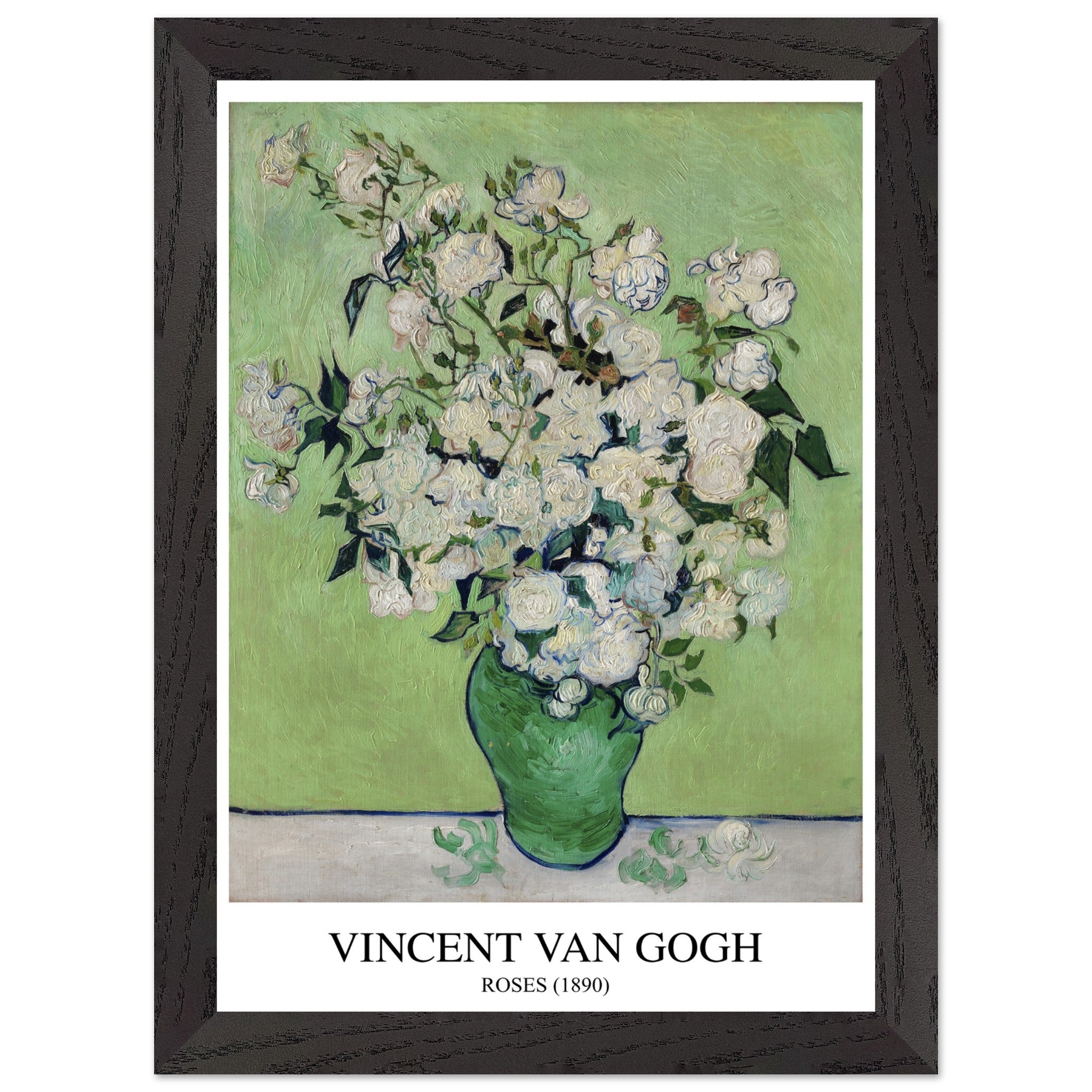 Artfulprints Poster met Lijst Vincent van Gogh - Roses  - A4 21x29.7 cm - Groen