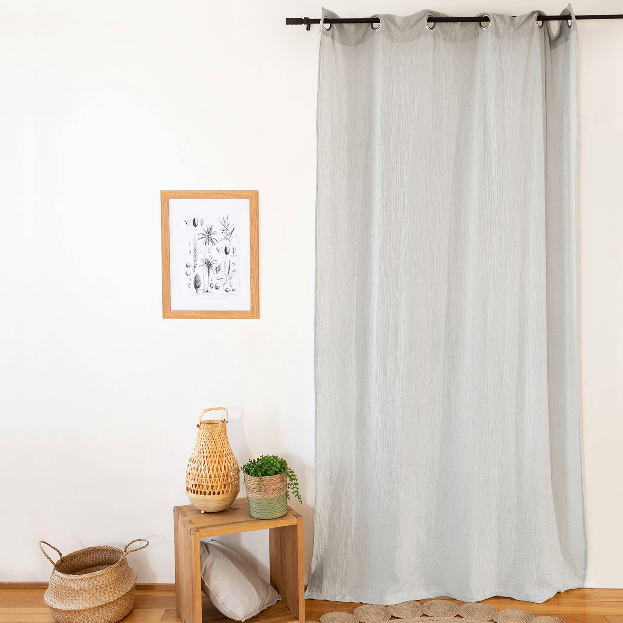 ALIX - Set de 2 rideaux en gaze de coton gris clair