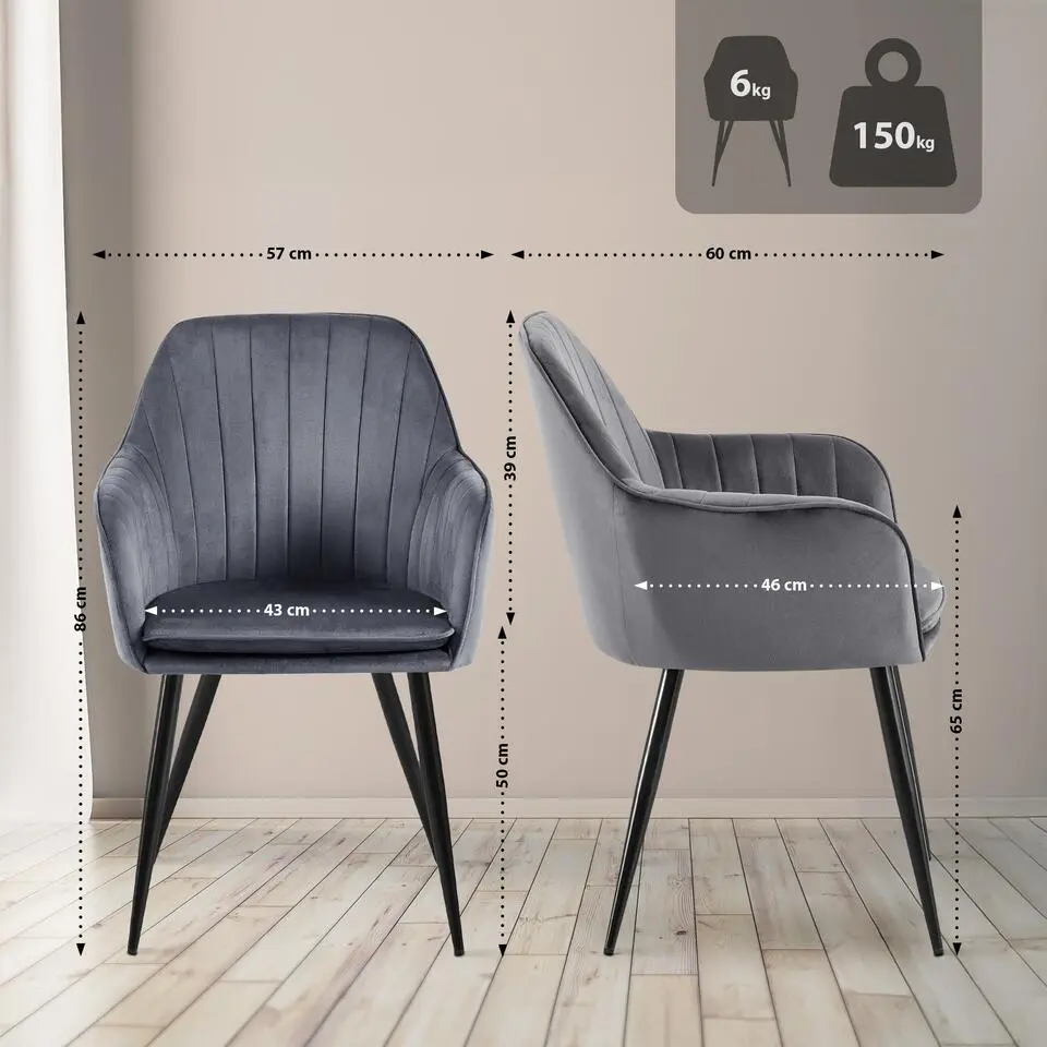 CLP Eetkamerstoel Cheryl zwart Frame - Metaal - donkergrijs