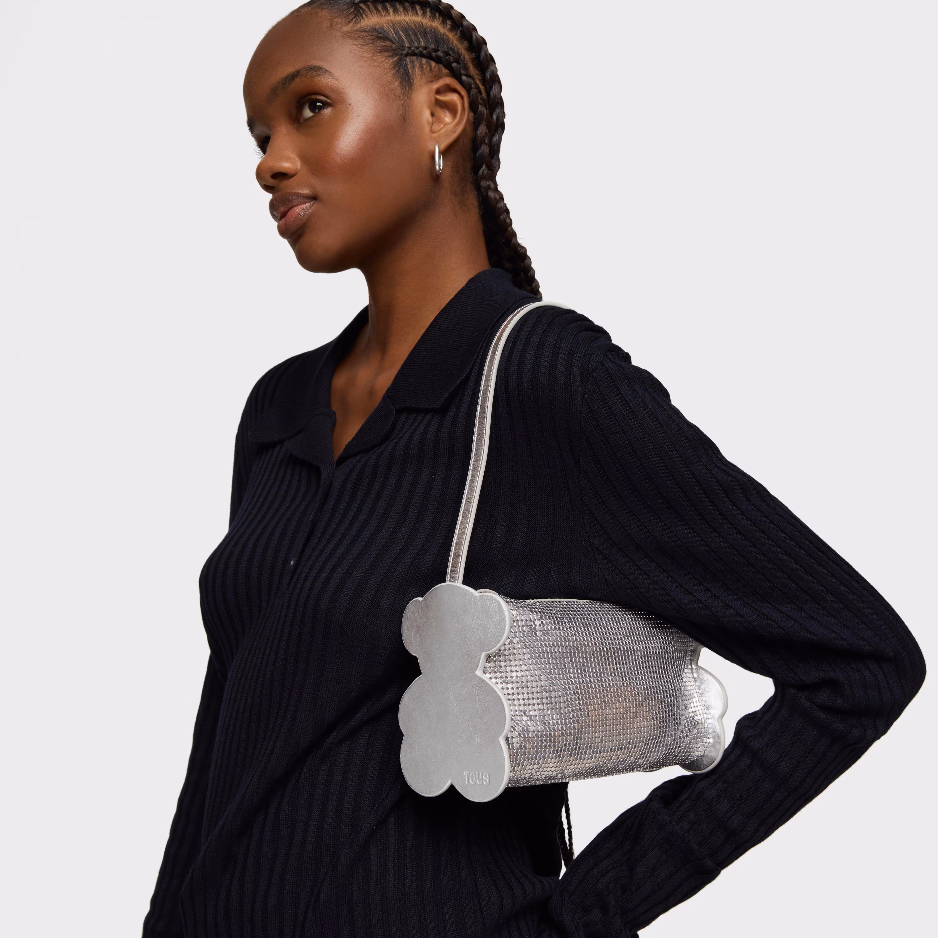 Bolso de hombro plateado TOUS Salsi