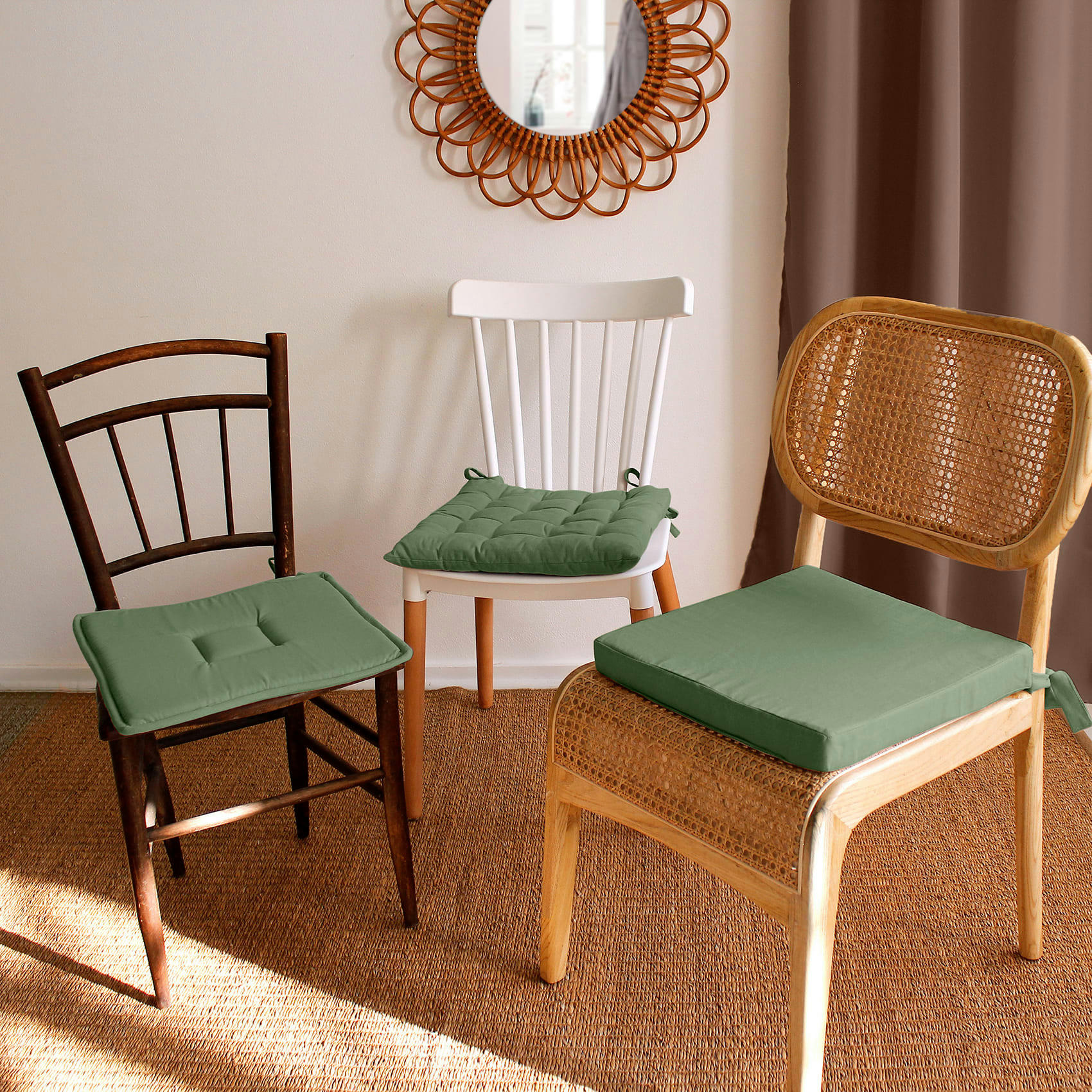 - Galette de chaise piquée en coton Argile 40x40cm