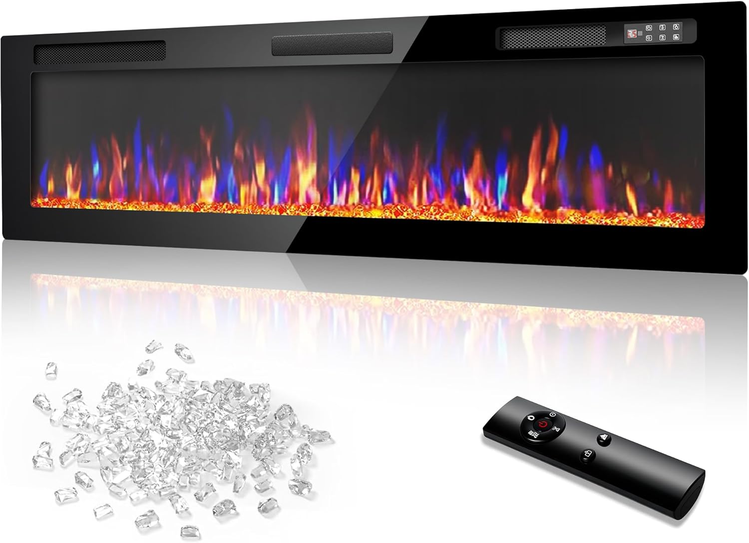 Vitesse 72 Inch Ultra Thin Electric Fireplace-Narrow Bezel Linear Fireplace Heater Recessed Wall Mounted, Remote and Screen Control, 8H Sleep Timer, Low Noise, 750/1500W for Living Room, Bedroom