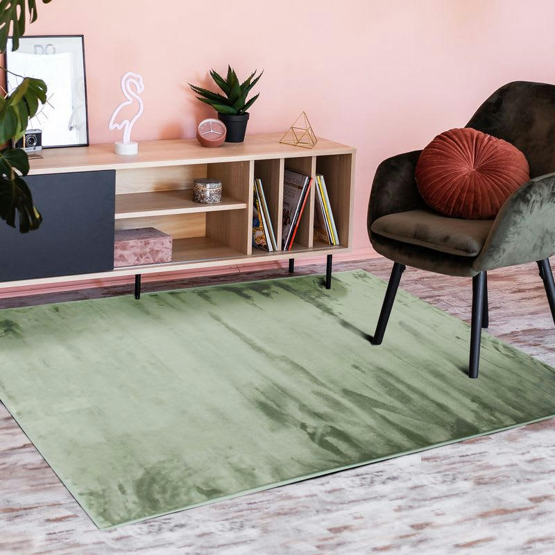 FLANELLE - Tapis extra-doux effet velours vert clair 120x170