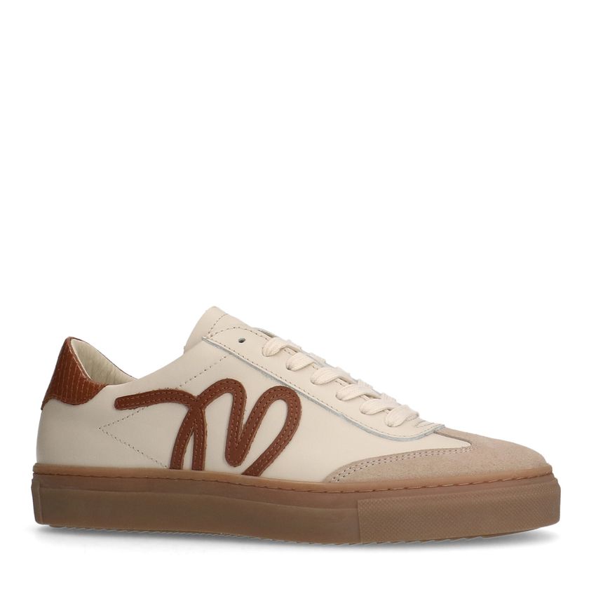 Manfield Beige leren sneakers met suède details
