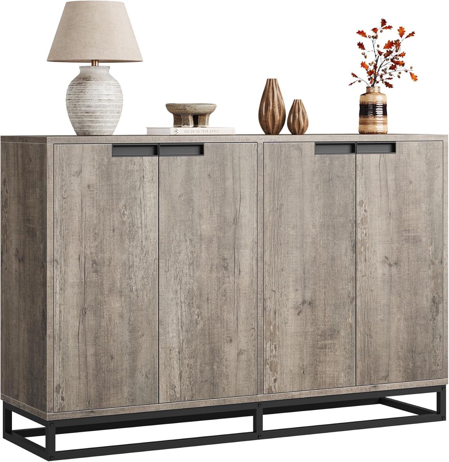 GAOMON 55 Buffet Cabinet, Large Sideboard Buffet Cabinet with Storage, Storage Cabinet with 4 Doors & Adjustable Shelves, Wood Coffee Bar for Living Room, Dining Room, Kitchen, Grey