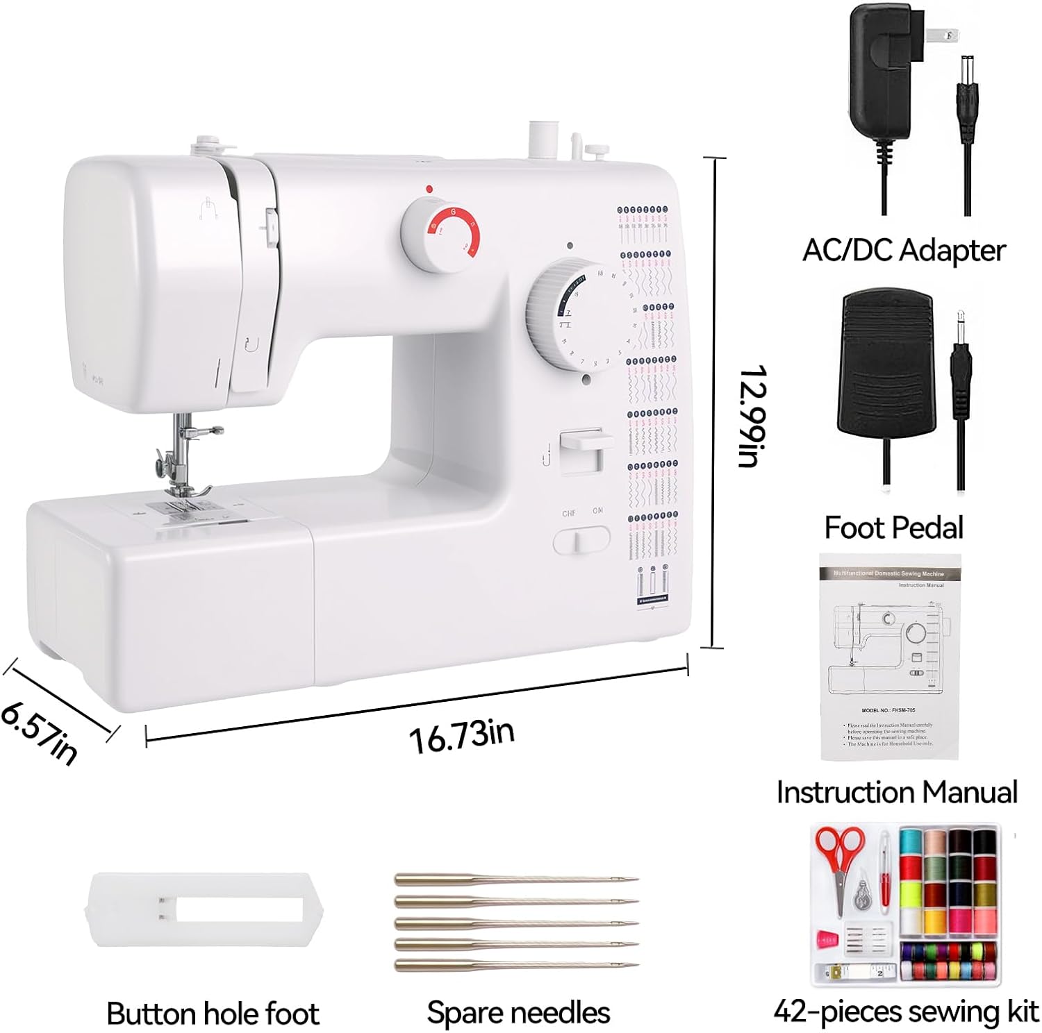Multifunction Sewing Machines, Strong Motor with Enhanced Piercing Power, 59 Stitch Applications, Full Metal frame, Strong & Tough, with Foot Pedal, Storage Drawer, Accessory Kit