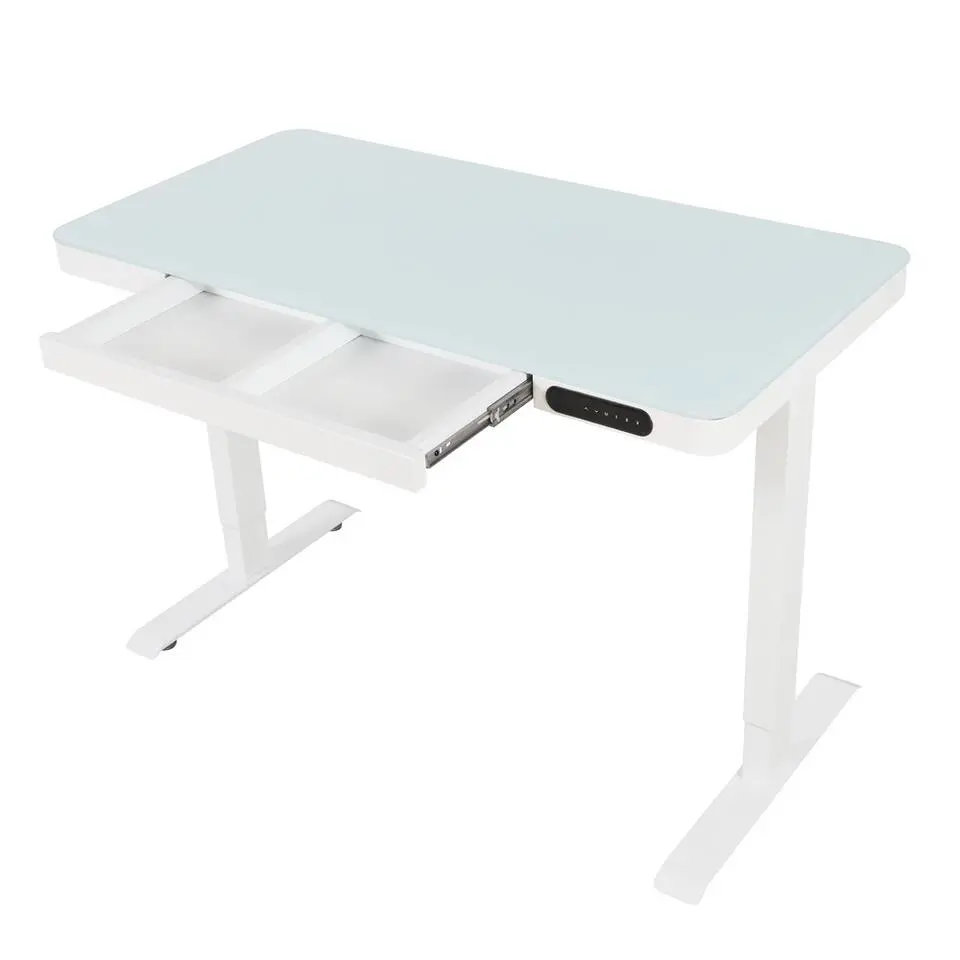Elektrisch verstelbaar bureau / thuiswerkplek - 120x60 cm - Glas wit