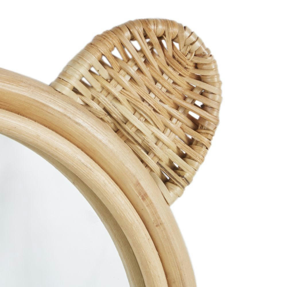 OCTAVE - Miroir rond et oreilles en rotin beige D30