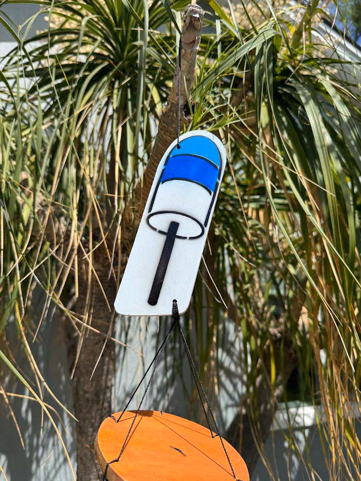 Hawaii Hand Made Carved Wooden Bamboo Wind Chime Buoy Top Home Garden Decor