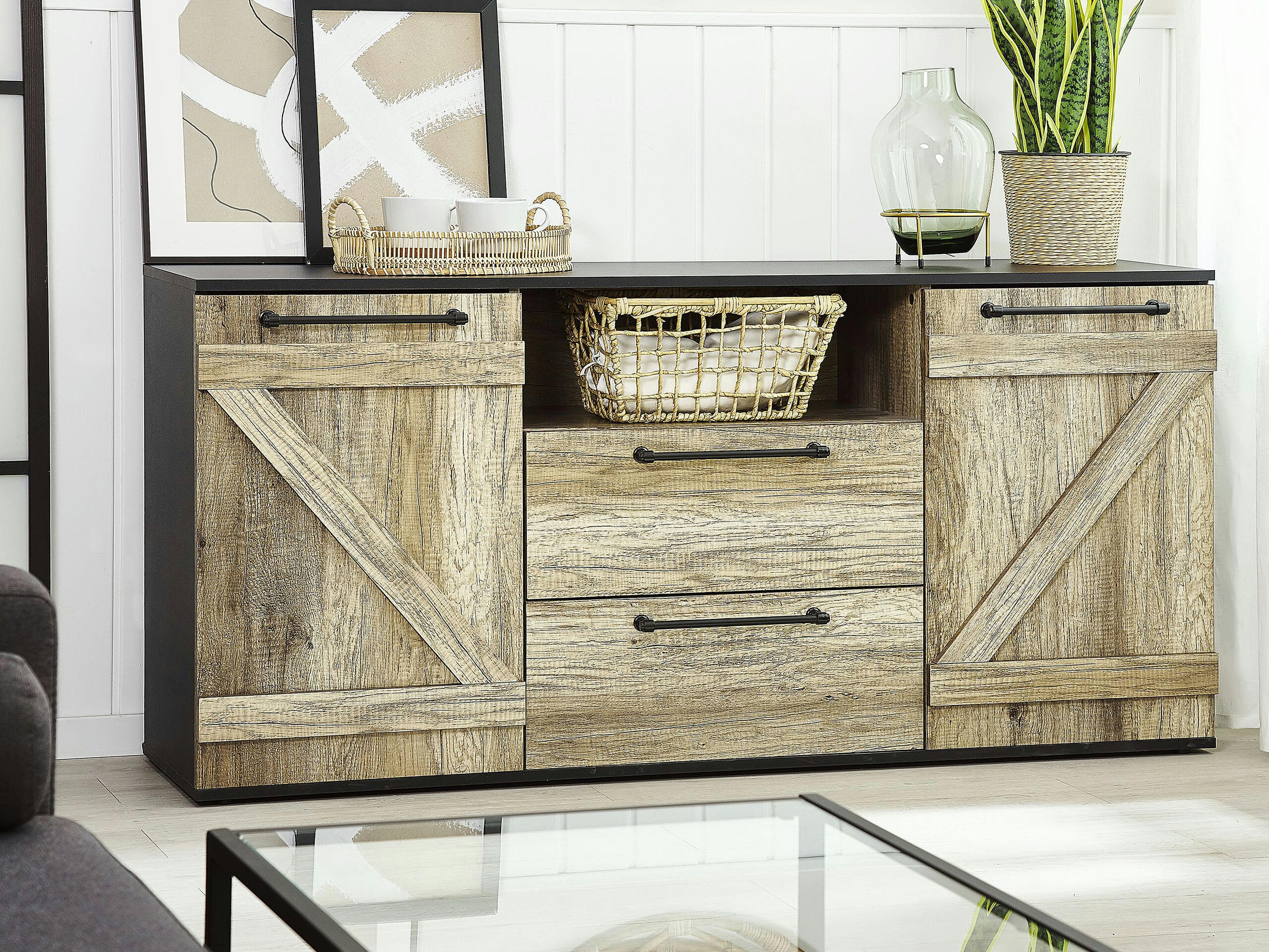 SALTER - Commode 2 tiroirs noire et bois clair