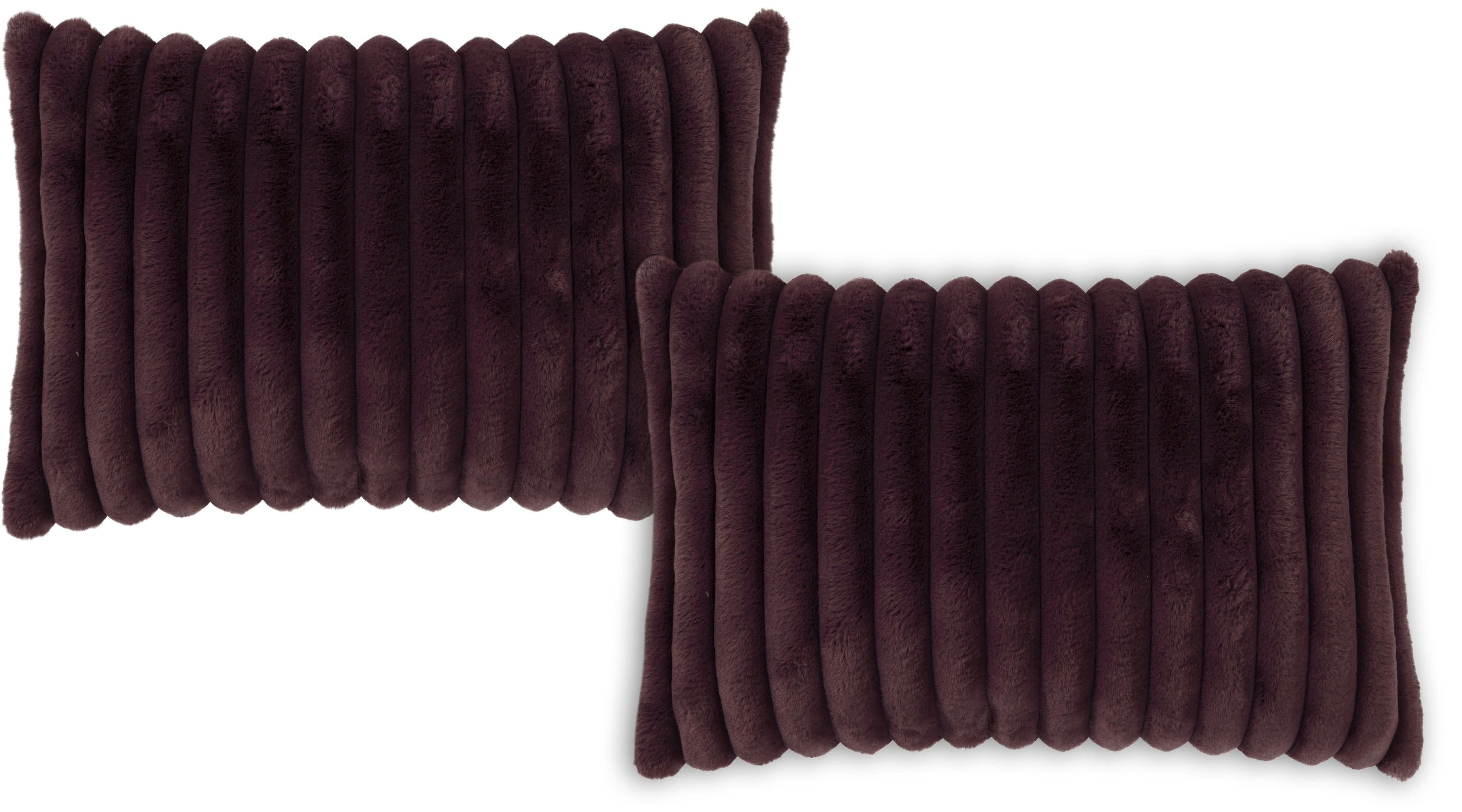 RAYA - Housses de coussin moelleux imitation fourrure prune-Lot de 2-40x60
