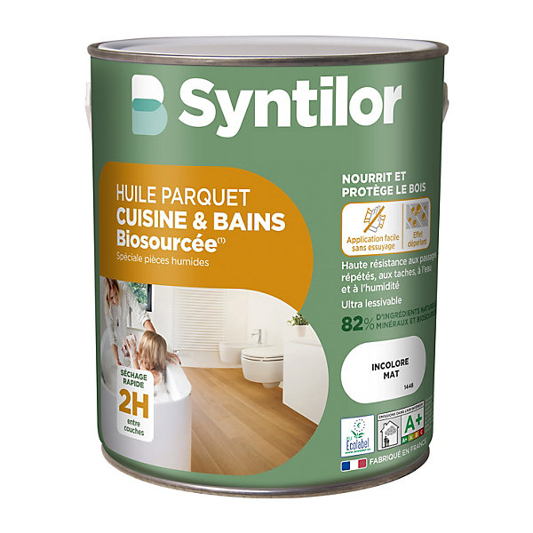 Huile parquet cuisine et bains Biosourcée Syntilor incolore mat 2,5L