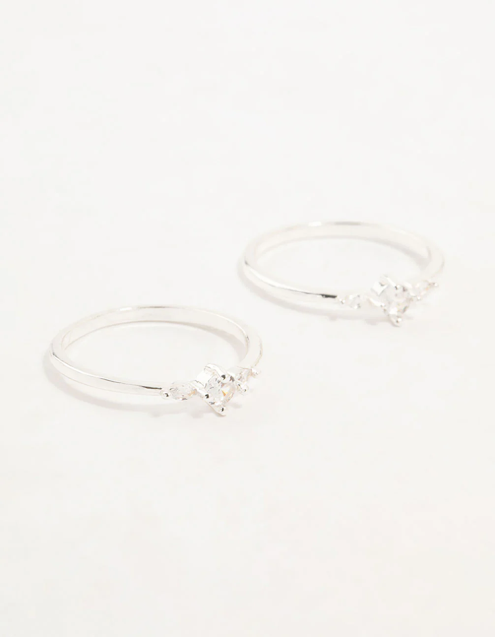 Silver Plated Dainty Cubic Zirconia Stacking Rings 2-Pack