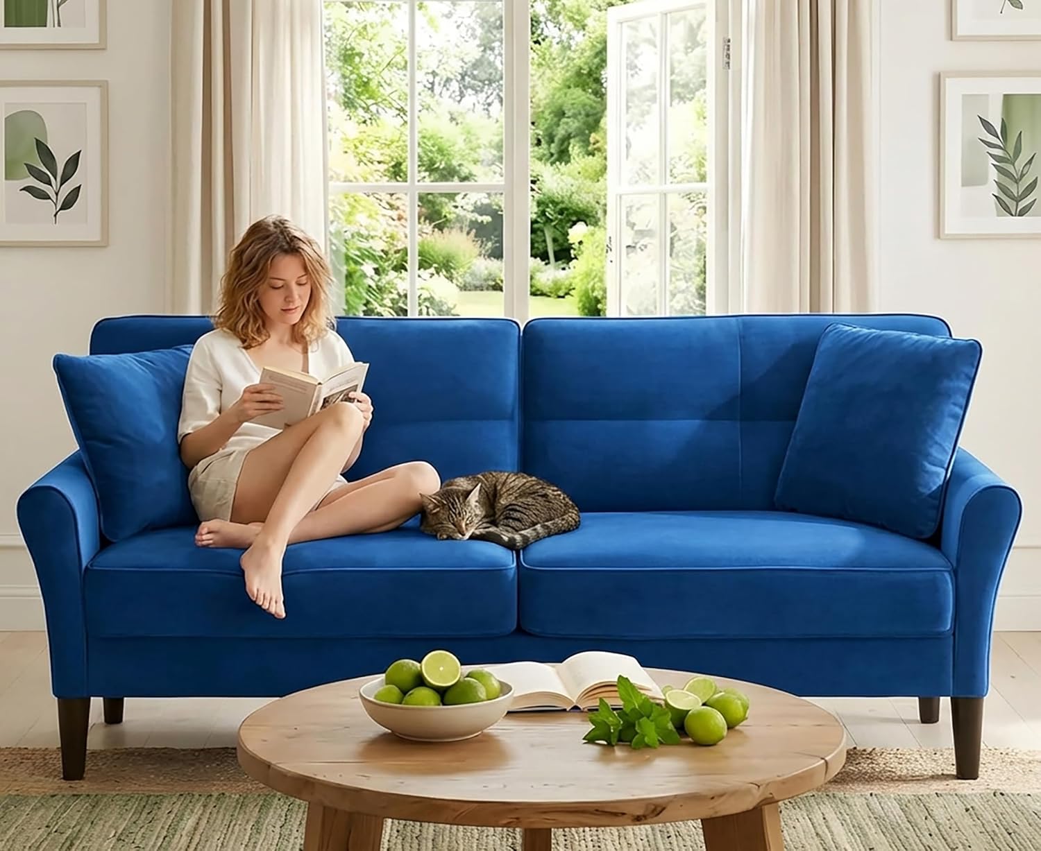 Loveseat Sofa, 69 Love Seat Couches, Comfy Velvet Small Couches for Small Spaces with 2 Pillows, Tool-Free Setup Sofas & Couches, 700lb Load Sofas for Living Room, Mini Couch for Bedroom, Blue Couch