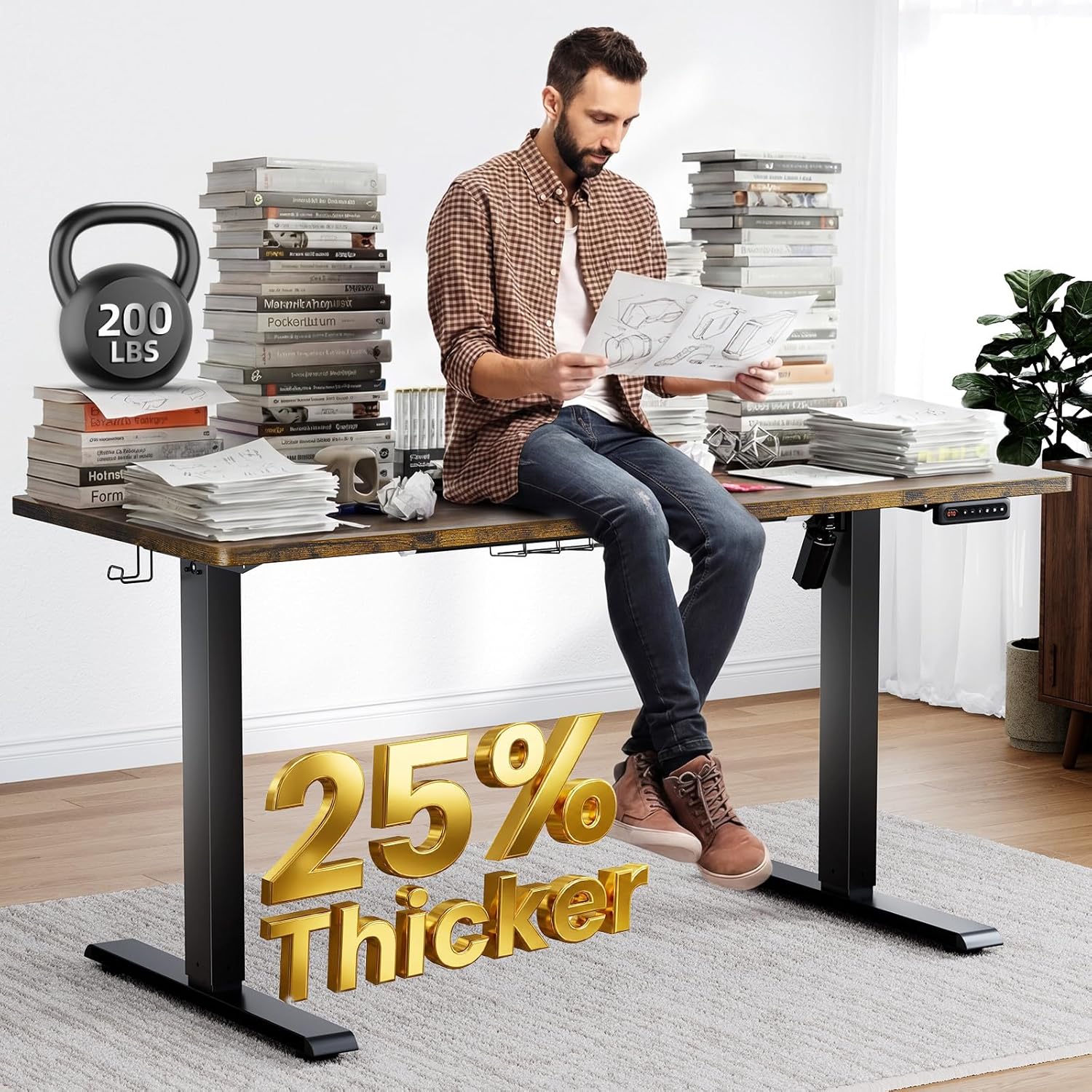 SIAGO Electric Standing Desk Adjustable - 48 x 24 Inch Sit Stand up Desk with 0.8 Inch Thick Tabletop - Adjustable Height Table with 3 Memory Preset, Cable Management for Home Office