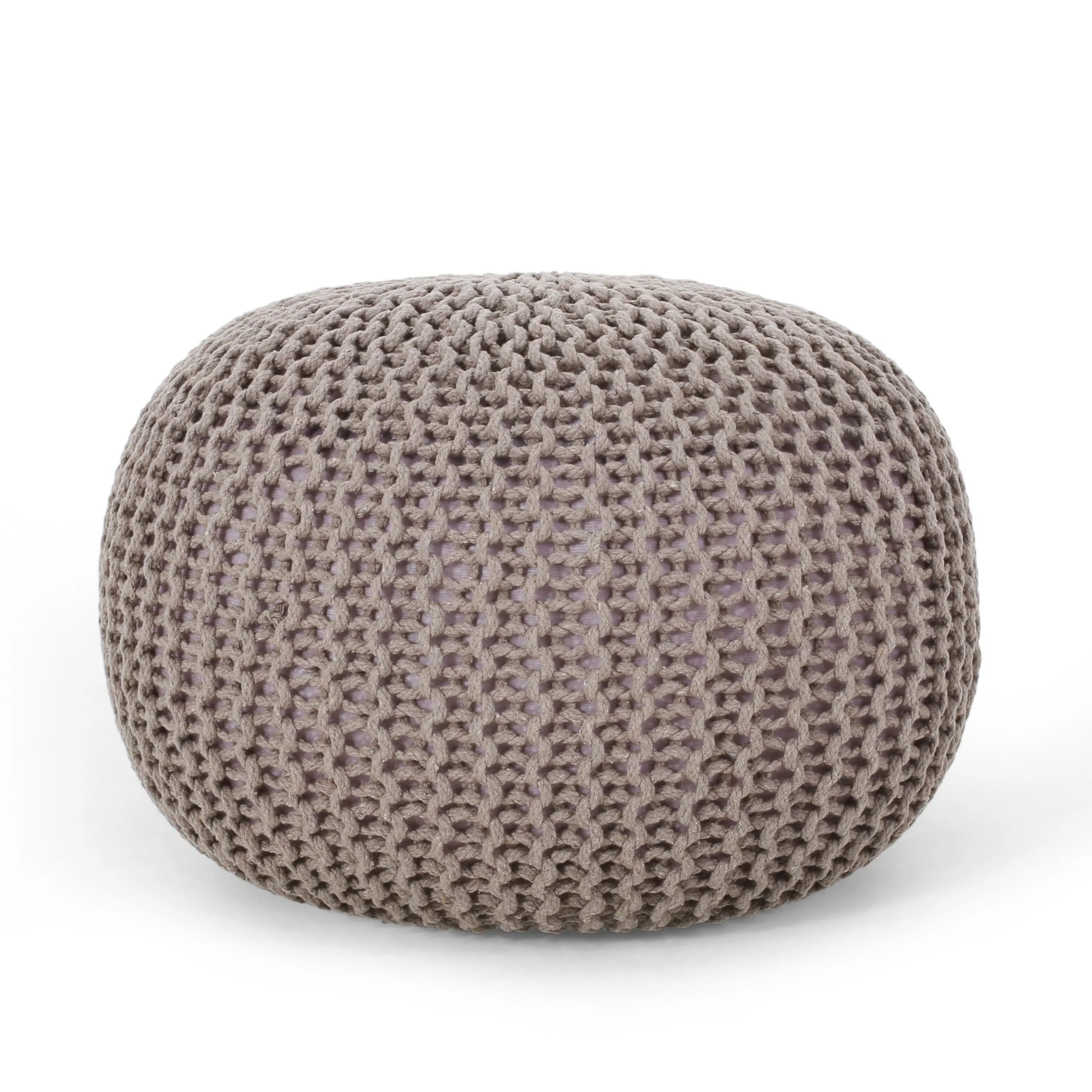 Nahunta Modern Knitted Cotton Round Pouf by Christopher Knight Home