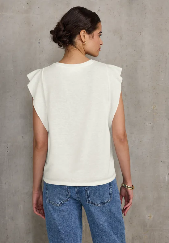 Leinen-Look Top mit Volants