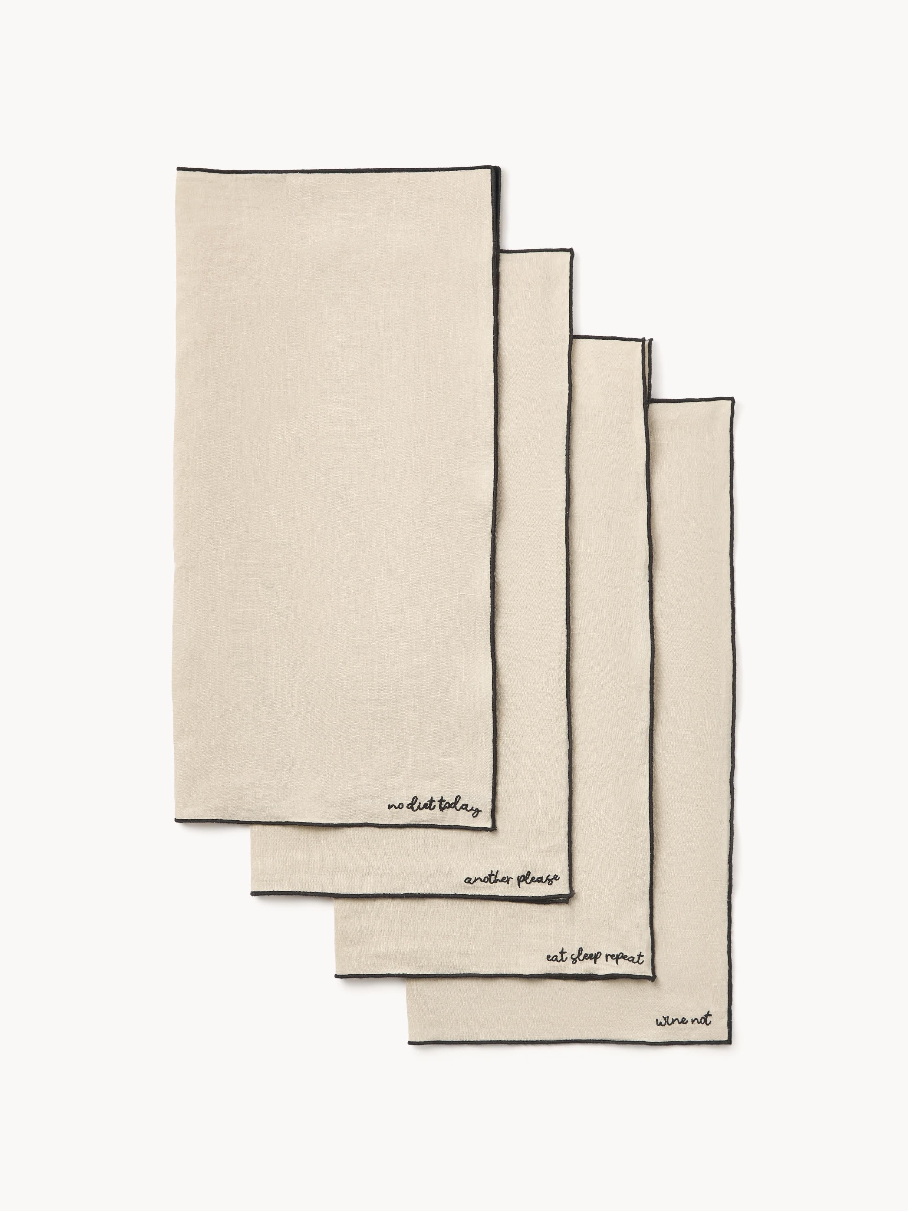 Leinen-Servietten Cosmo mit Stickerei, 4er-Set