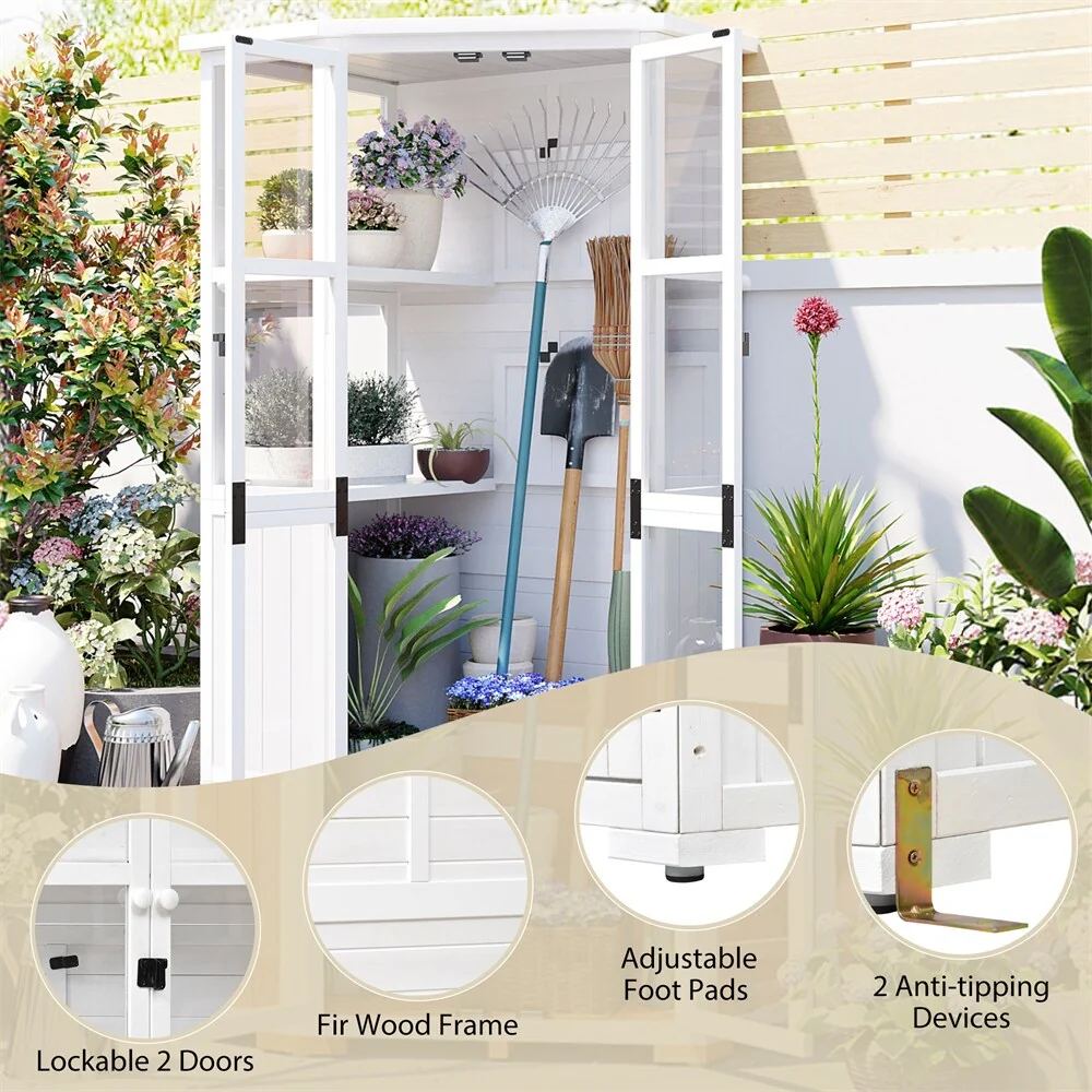 63'' Height Garden Wood Storage Cabinet Outdoor Tool Storage Shed