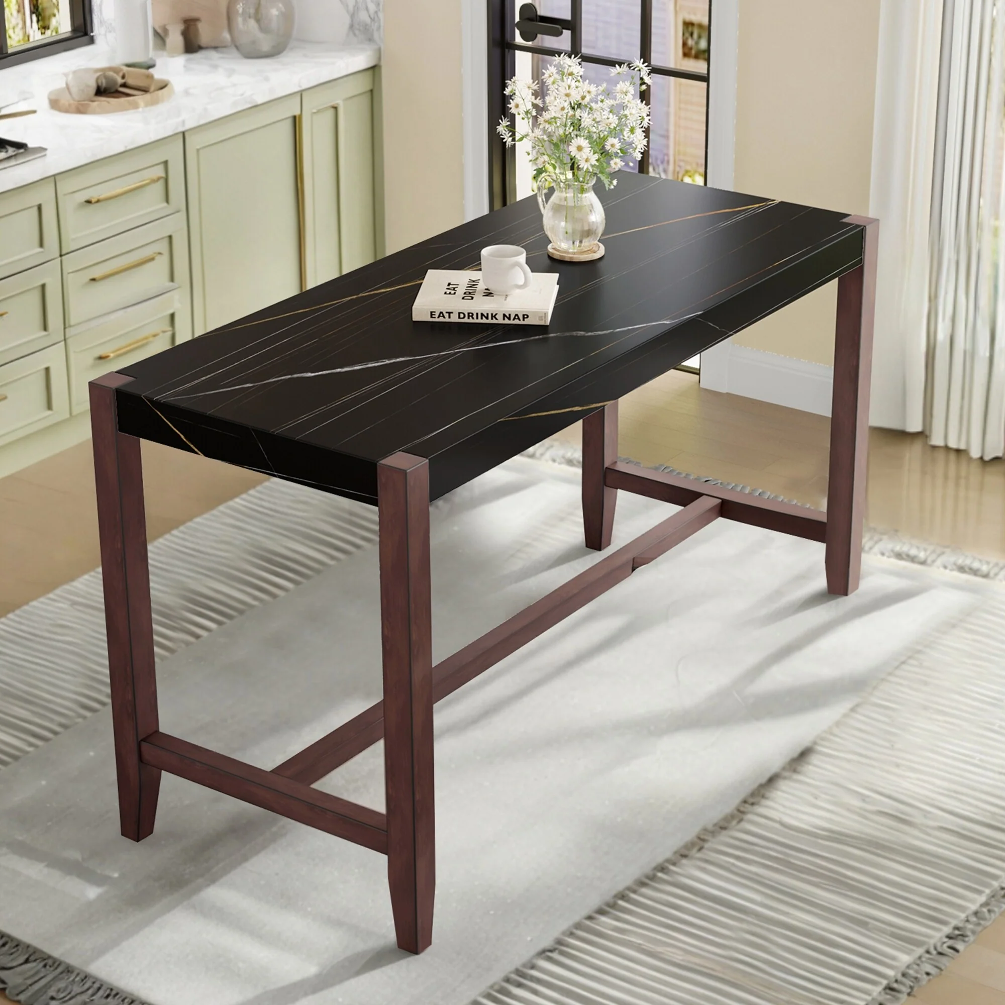 47.5 Inch Faux Marble Finish Counter Height Dining Table