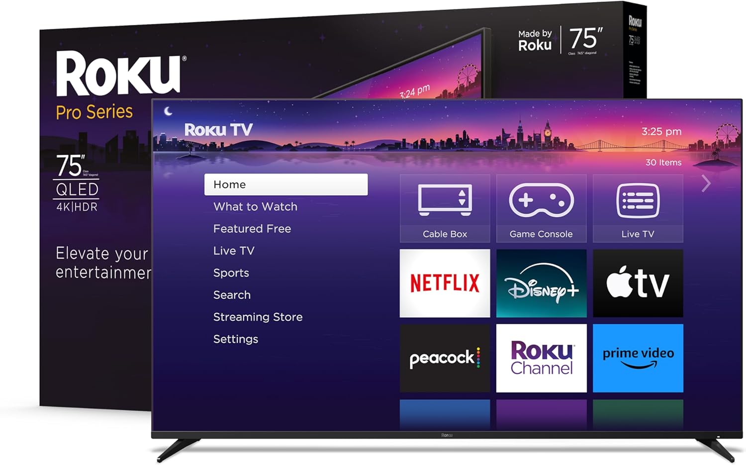 Roku Smart TV – 75-Inch Pro Series 4K QLED RokuTV with Backlit Roku Voice Remote Pro  Dolby Vision IQ  120Hz Refresh Rate – Live Local News  Sports  Gaming