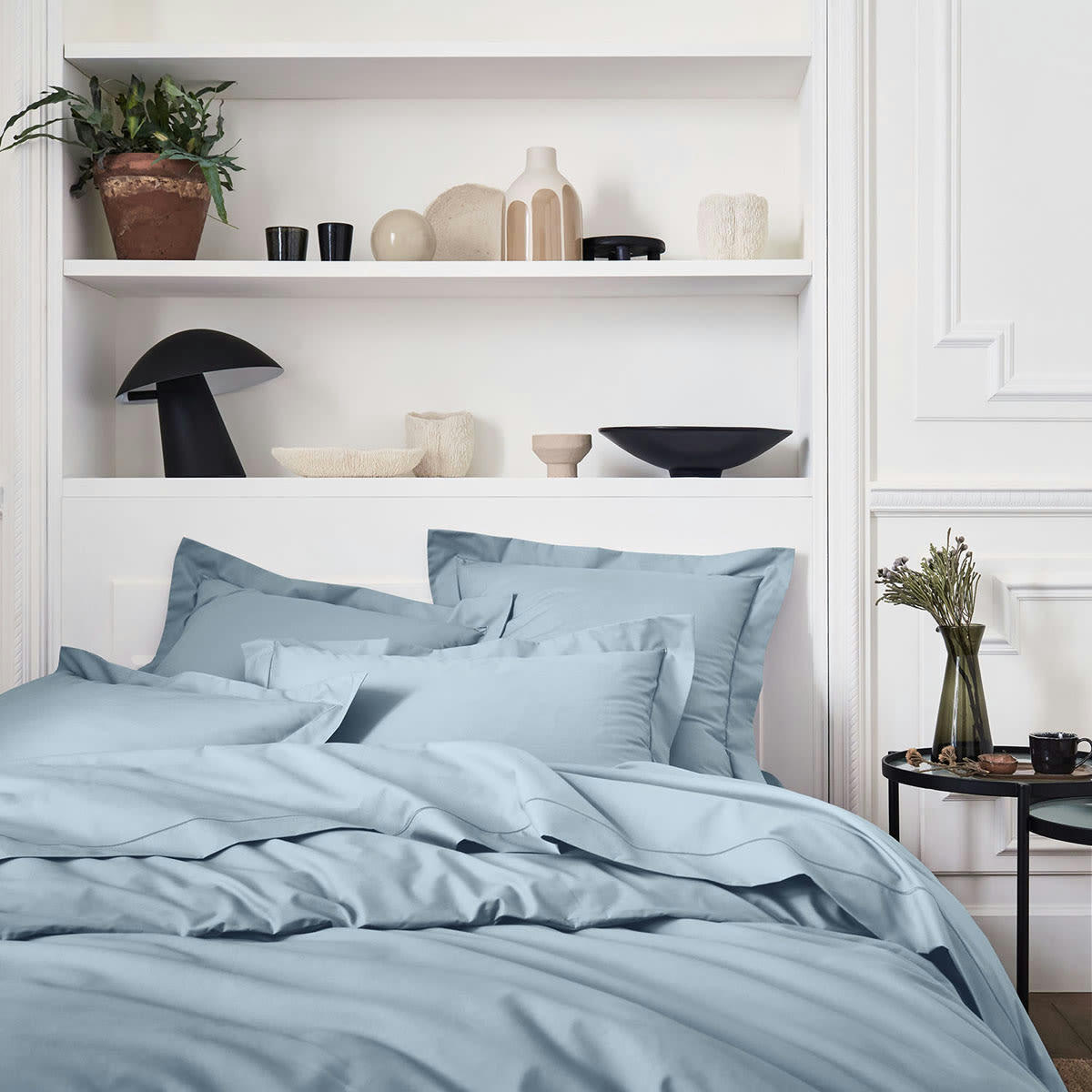 PREMIÈRE - Housse de couette unie en percale de coton bleu 260x240