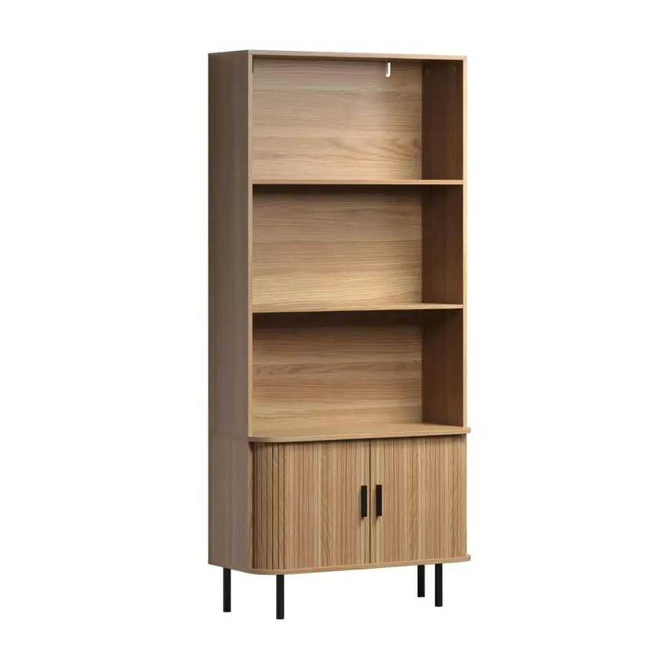 Hioshop Ronin wandkast 2 jaloeziedeuren- 3 planken eiken decor