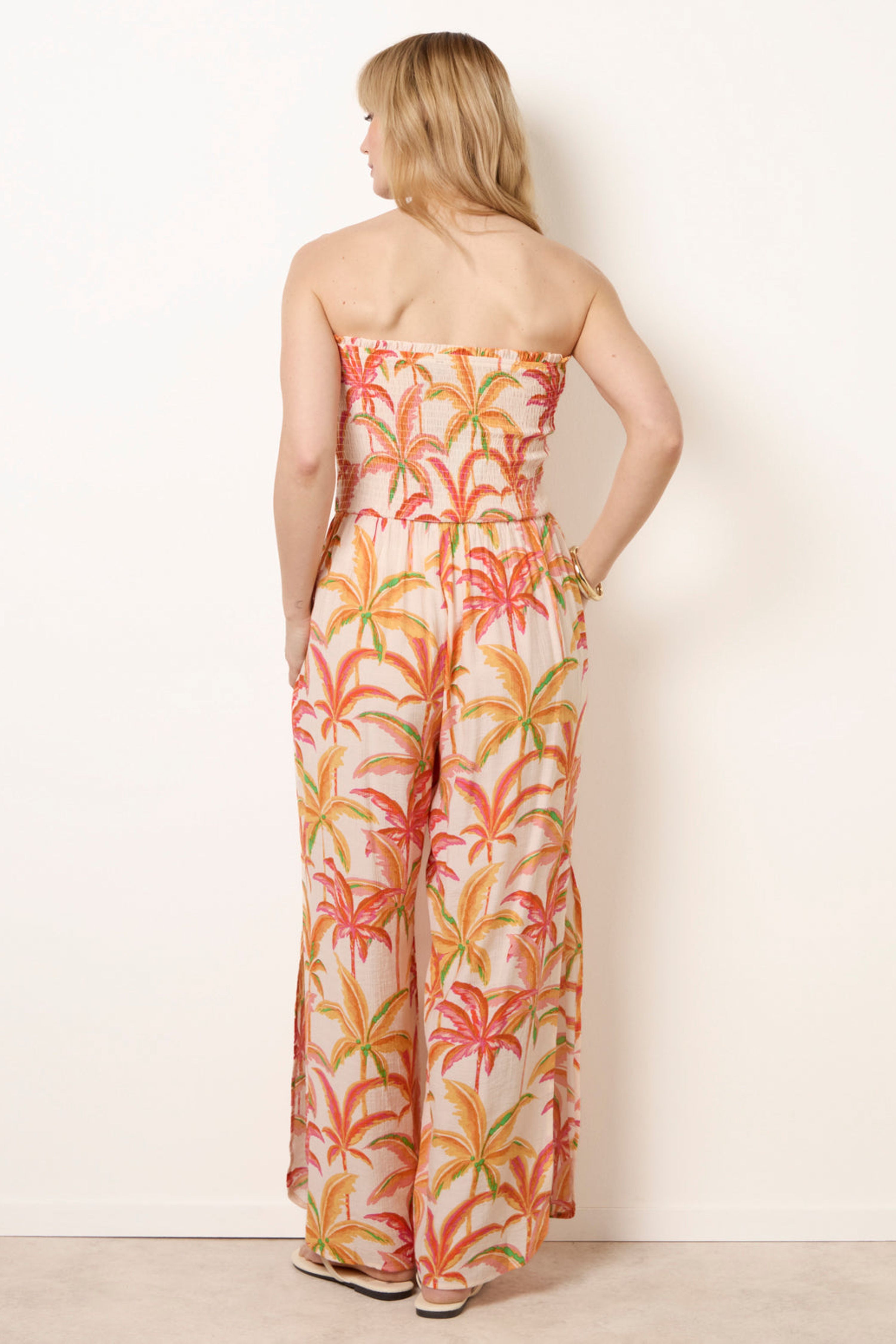 Blue Vanilla Multi Side Split Flare Leg Tropical Jumpsuit