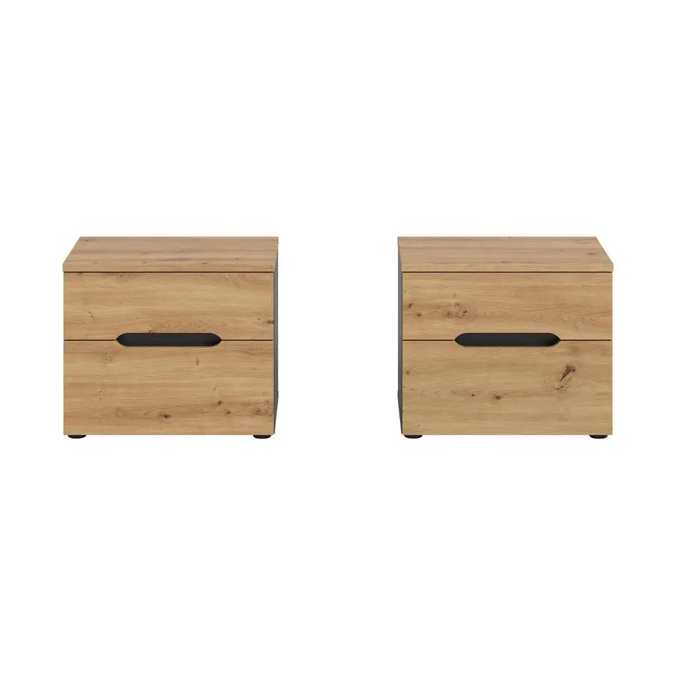 Hioshop Canu nachtkastje 2 stuks 2 laden grijs- eik decor