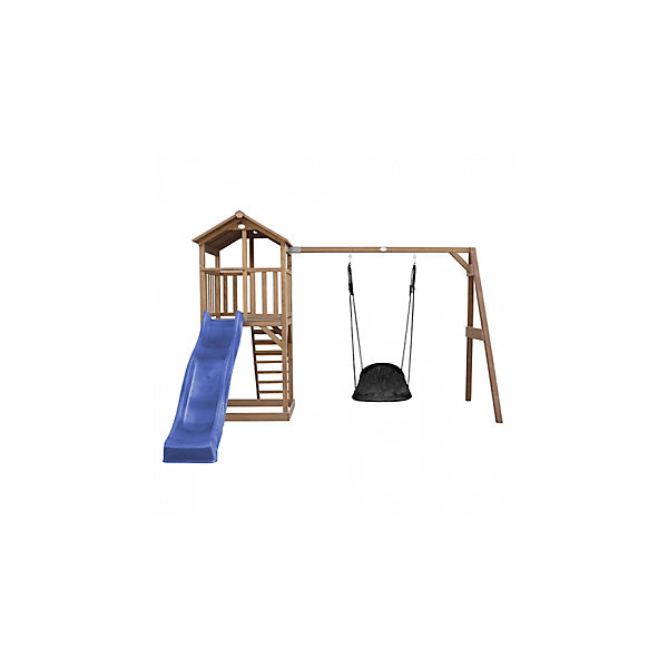 AXI Beach Tower avec Nid Roxy Balancoire Marron Bleu Toboggan