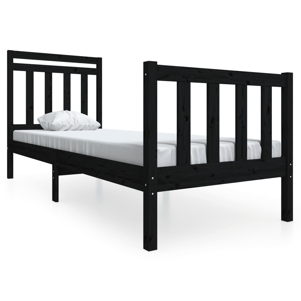 Rama łóżka czarna 75x190 cm lite drewno