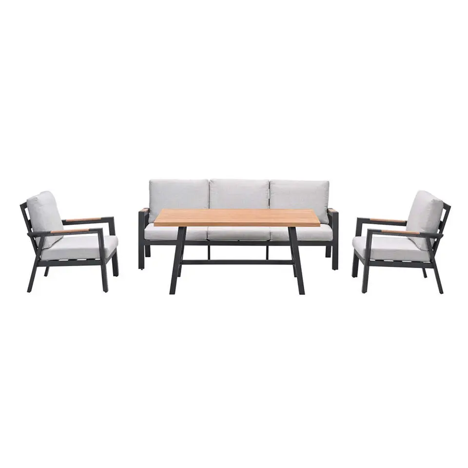 Elati lounge-dining sofa set-4-dlg.-c. black - sand - light teaklook