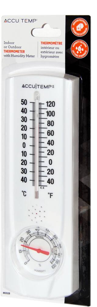Accutemp Indoor/Outdoor Thermometer with Humidity Meter, White, 9-in
