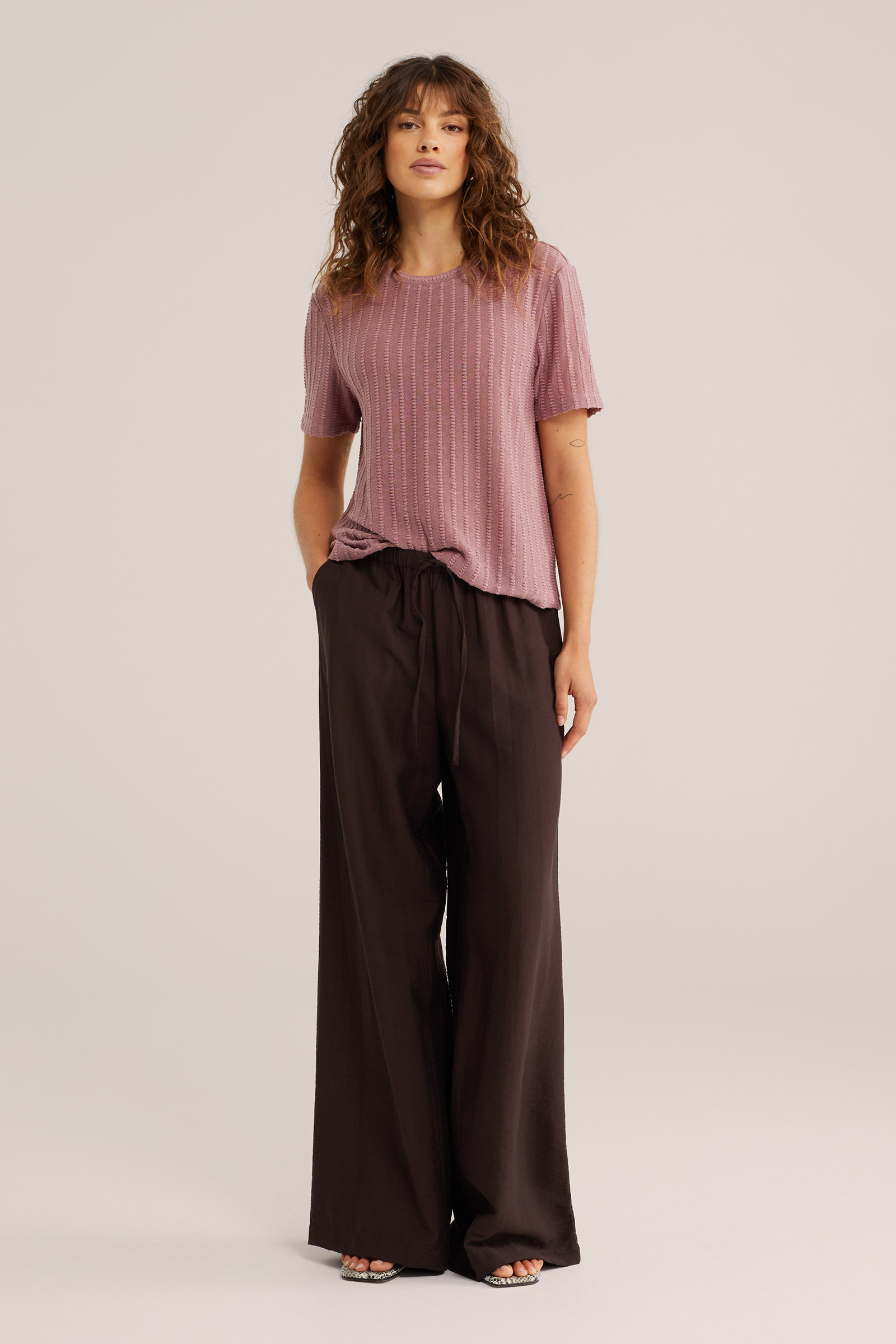 Dames jersey T-shirt met open structuur