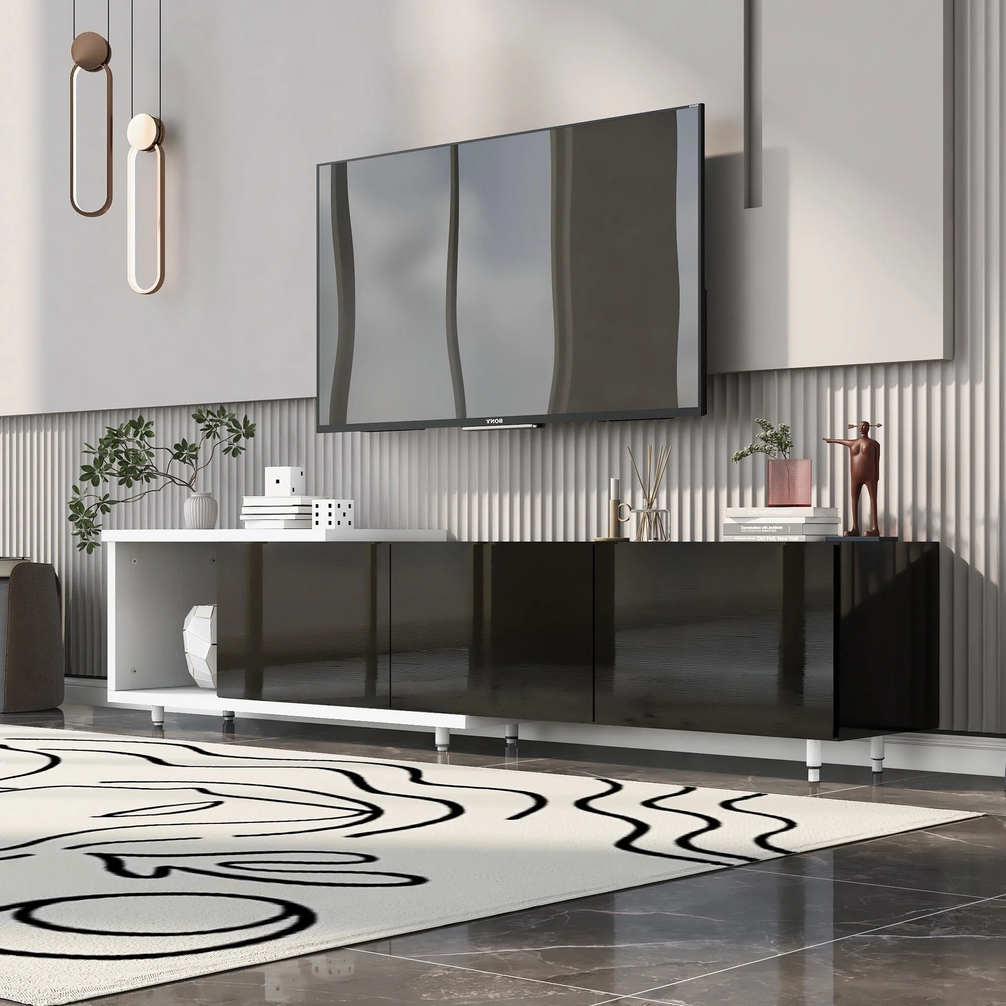 70-100 Inch Adjustable Modern TV Stand ,Spacious Entertainment Center with Three Drawers