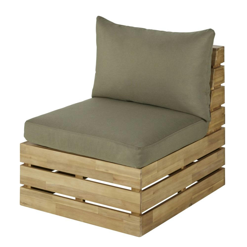 Floripa Business - Chauffeuse de jardin modulable professionnelle en acacia massif et coussins vert kaki