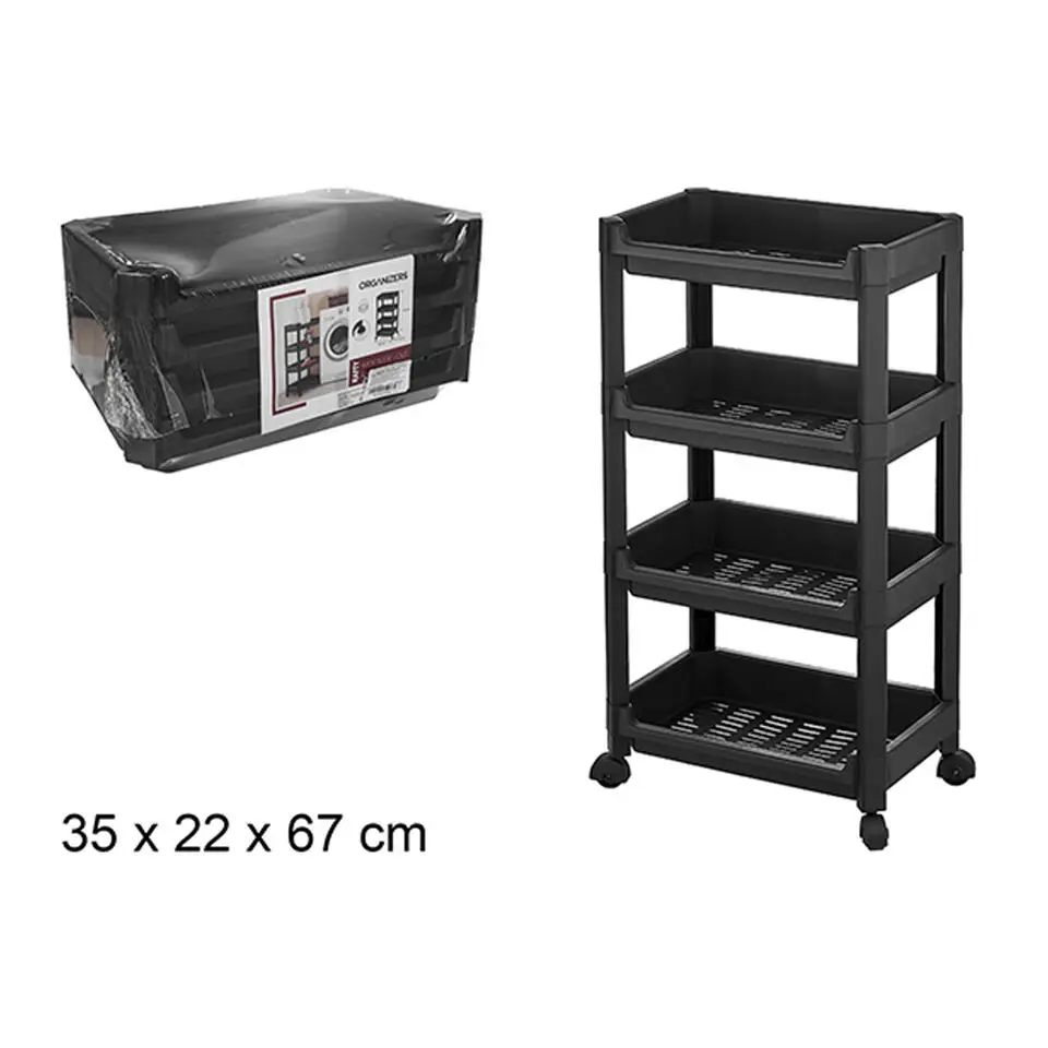 CM keukentrolley - op wieltjes - 4 laags - zwart - kunststof