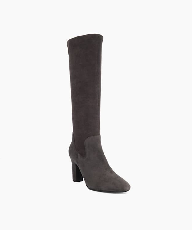 Simple Dark Grey - Block-Heel Knee-High Boots