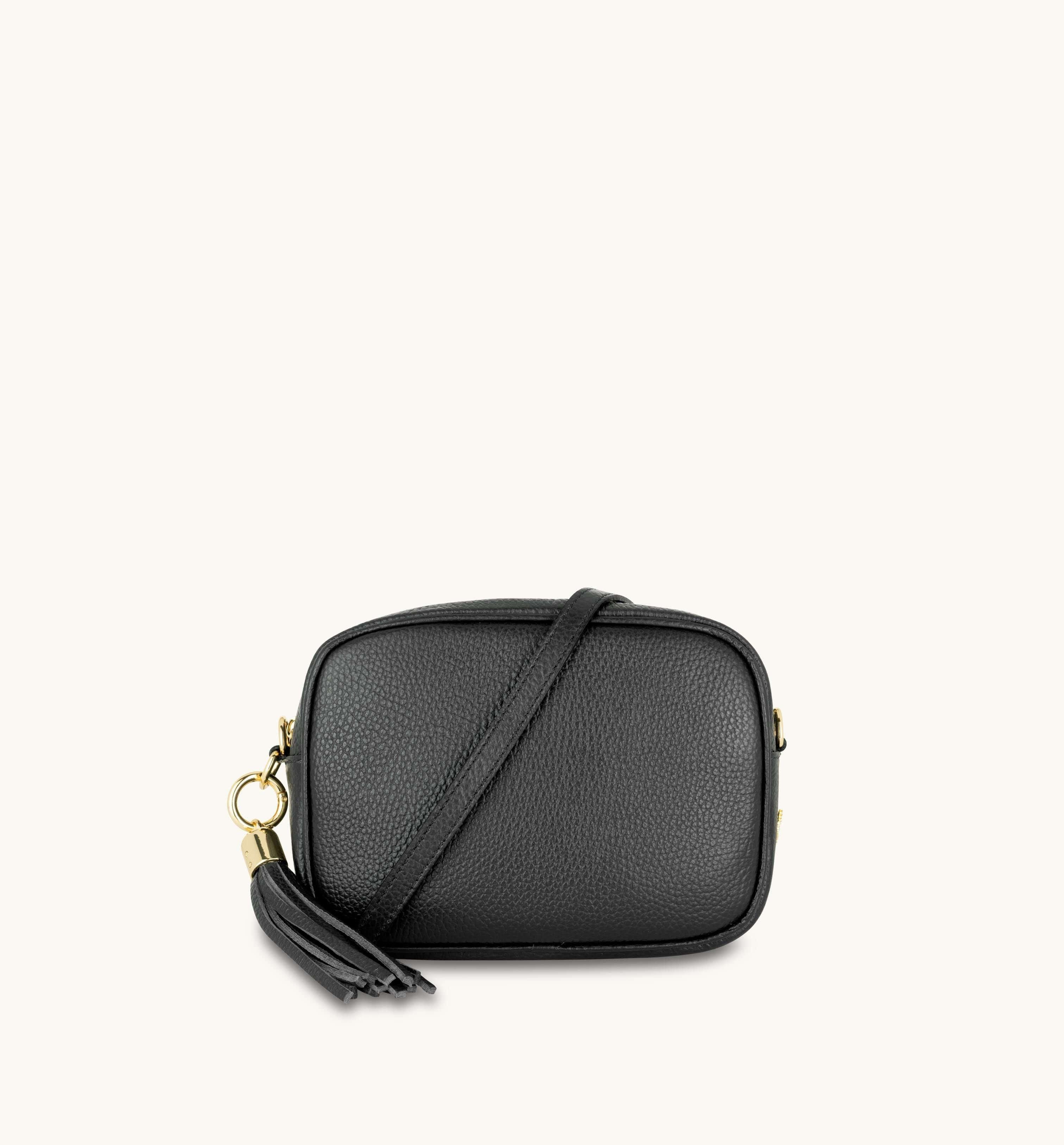 Apatchy London Black Leather Crossbody Bag With Tan Cheetah Strap