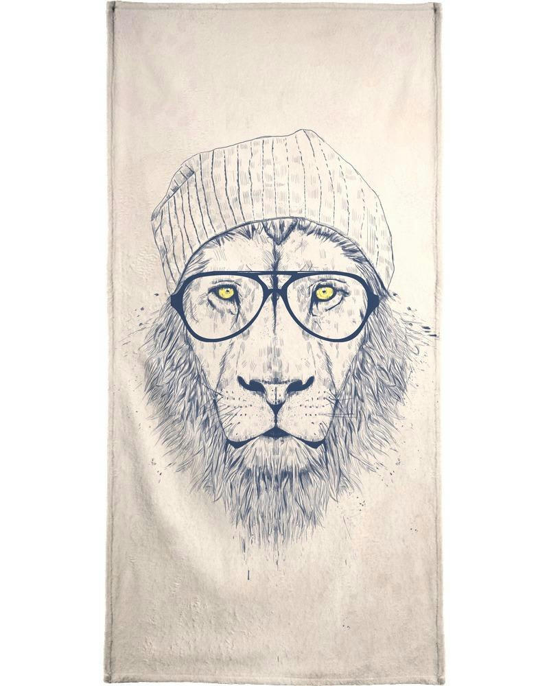COOL LION - Serviette de plage en éponge-velours en blanc ivoire & noir 90x180