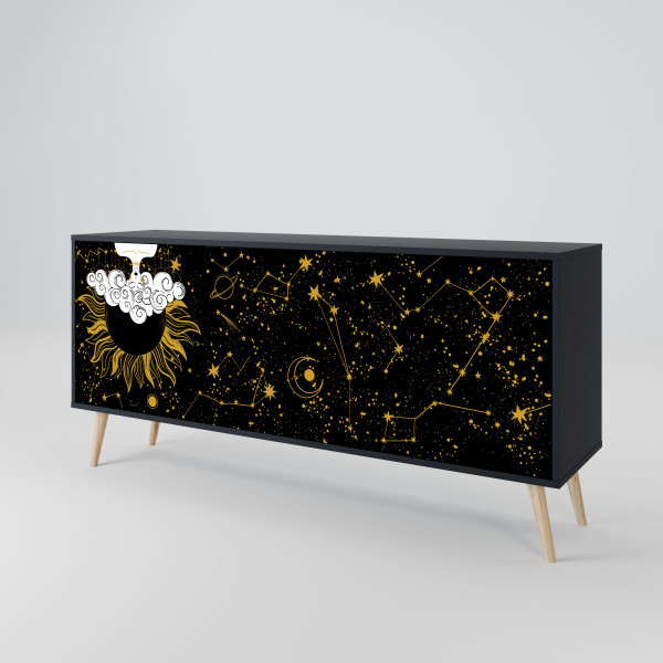 STELLAR CONSTELLATIONS Komoda 3 drzwi Czarna-Bukowa skośna