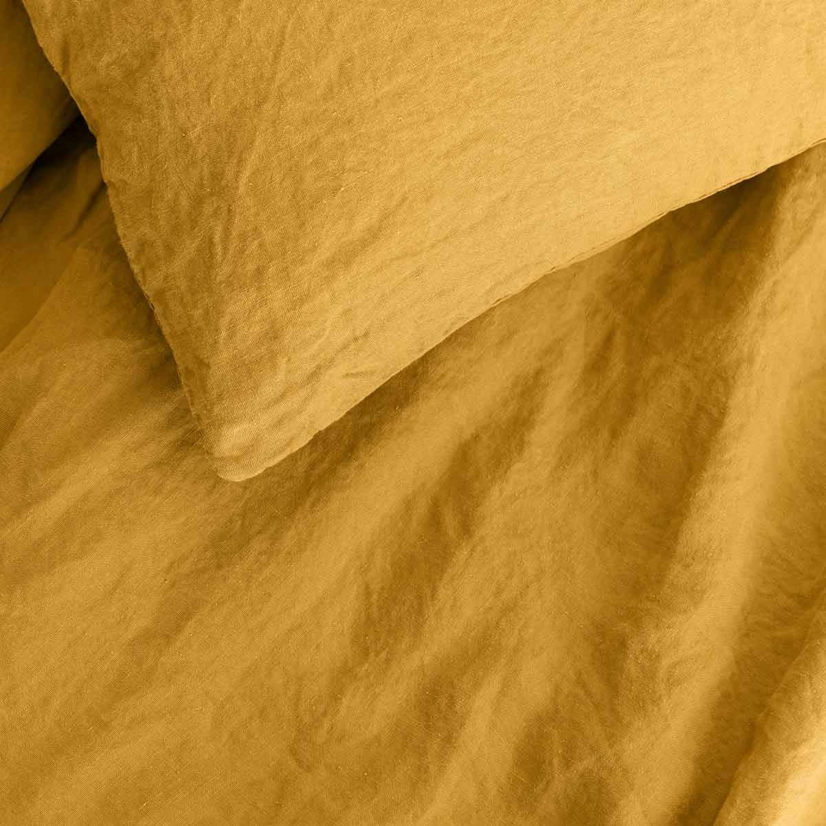 - Parure de lit en chanvre lavé 260x240 cm - Jaune