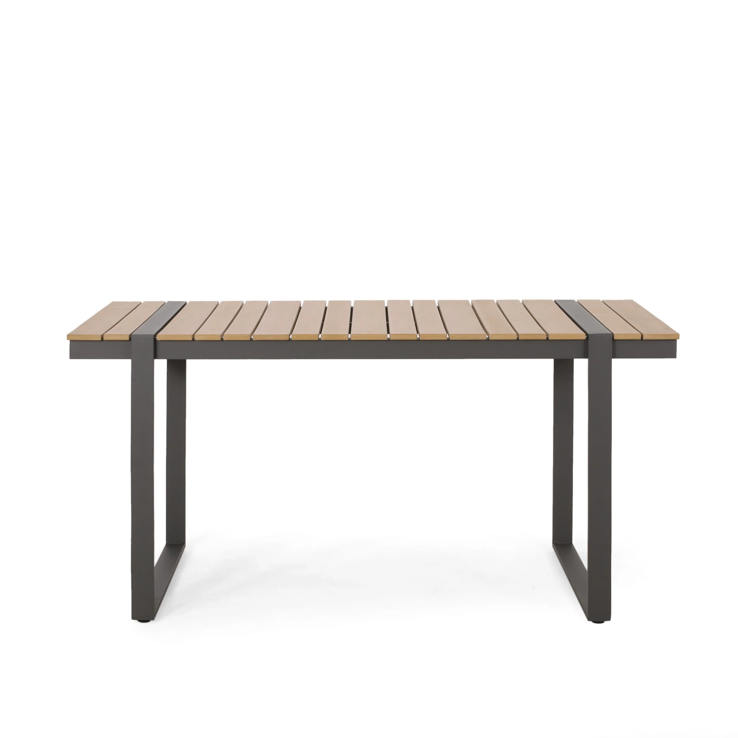 Ferry Outdoor Dining Table, Brown Wood, Gray Metal, Rectangular 63 Inch